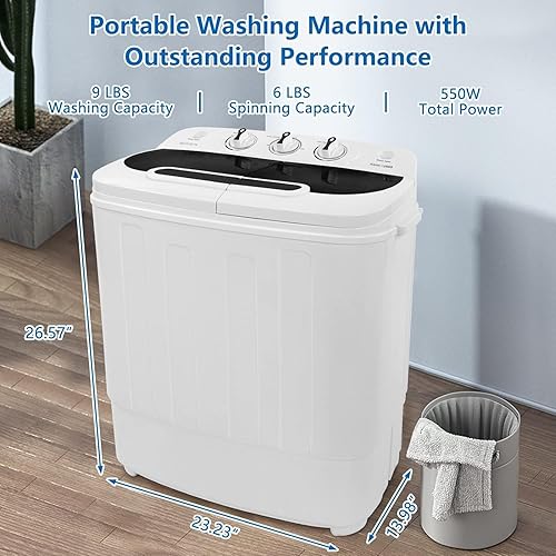 Miniatura 6 de ROVSUN Lavadora portátil, mini bañera compacta de 15 libras con lavadora (9 libras) y giratorio (6 libras) y bomba de drenaje integrada para