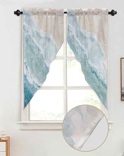 Miniatura 2 de Paquete de 2 cenefas de verano para ventanas de playa, cortinas de ventana de cocina costera oceánica de 36 pulgadas de largo, cortinas náuticas de
