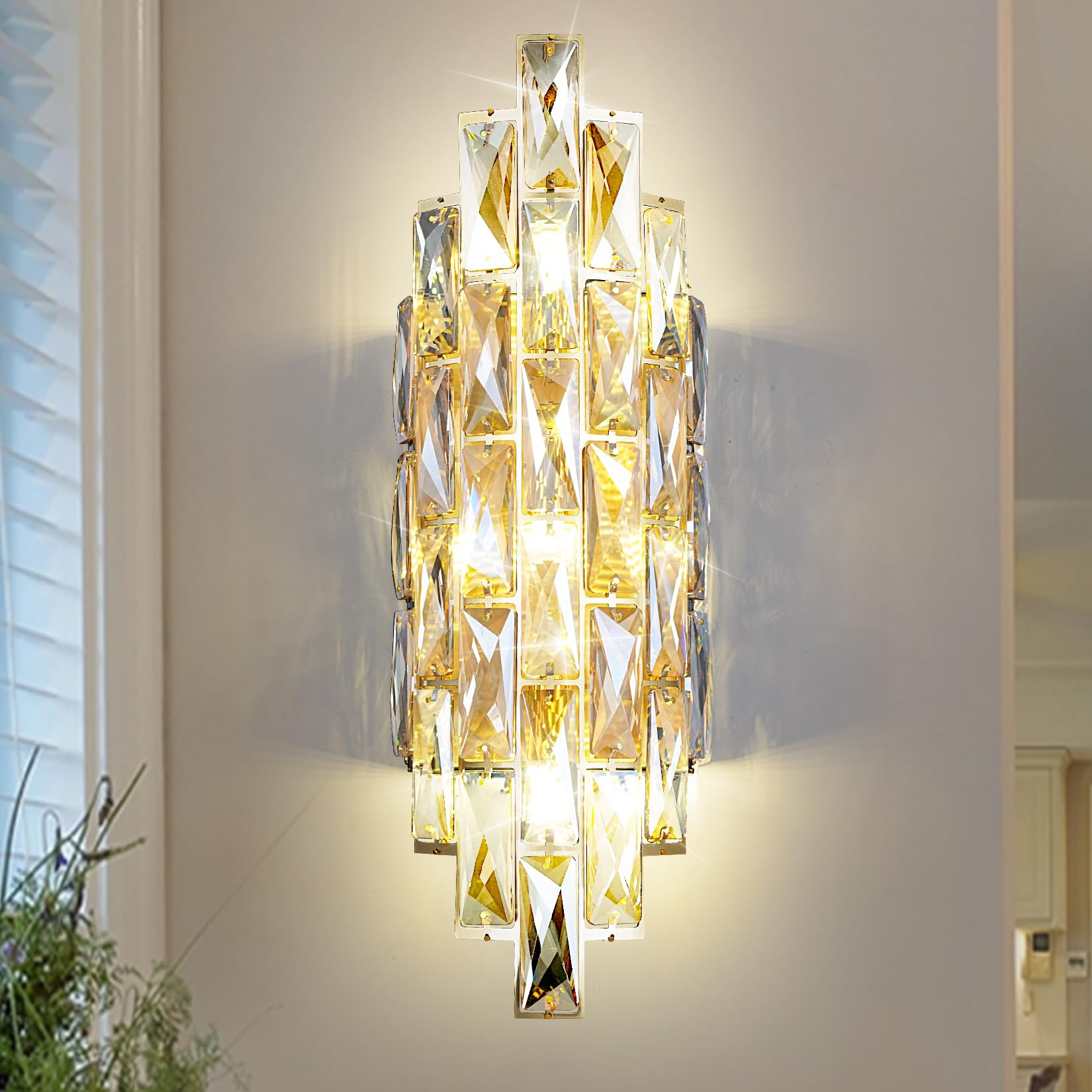 SMCCYYSD Crystal Wall Sconce, Luxury Chrome Lamp for Bedroom, Living Room, Corridor, Dining Hallway Lighting