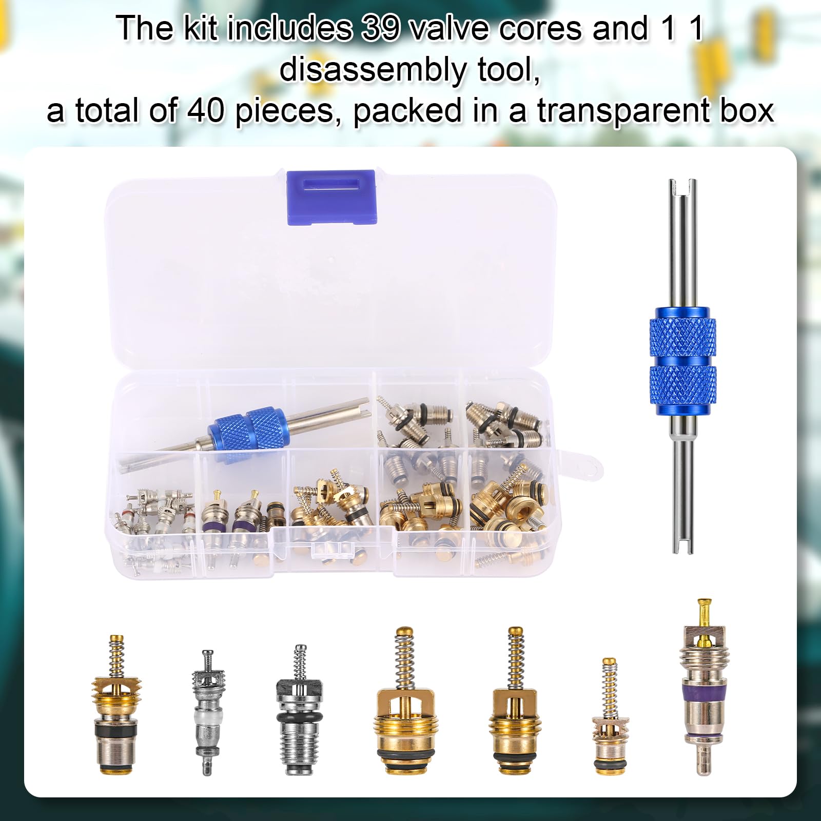 PEUTIER 40 Pzs Kit de Núcleo de Válvula de AC, Núcleo de Válvula de Aire Acondicionado de Coche con Herramienta de Desmontaje Kit de Válvula Schrader A/C R12 R134a para la Mayoría de los Coches