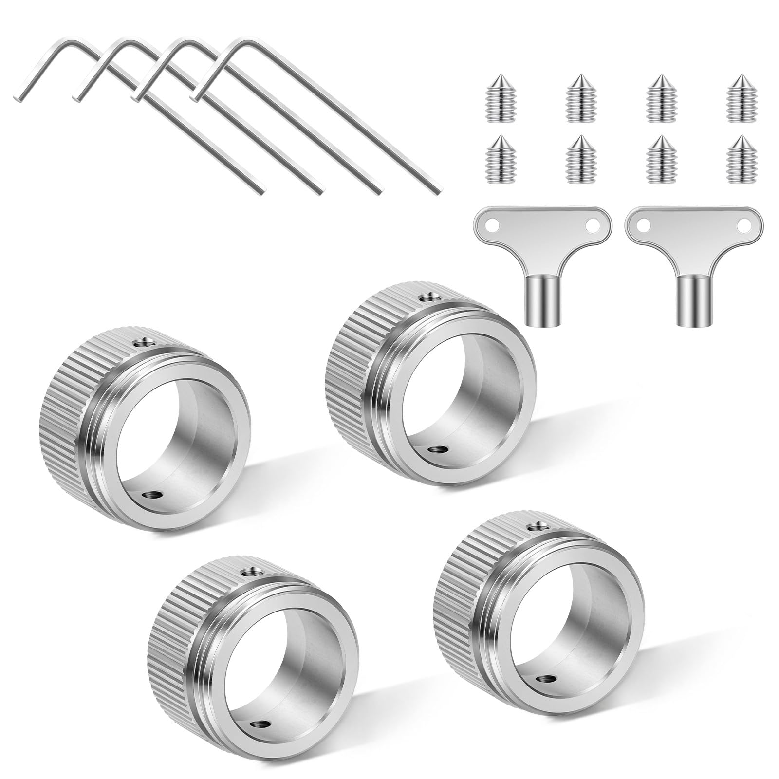 Adiwo Heating Valve Adapter Set, 4 PCS M30x1.5 Stainless Steel Radiator Thermostat Adapter, 2 PCS Radiator Bleed Key, with 4 Wrench and Installation Kit, 22mm Inner Diameter, for RA Rav Ravl Valves