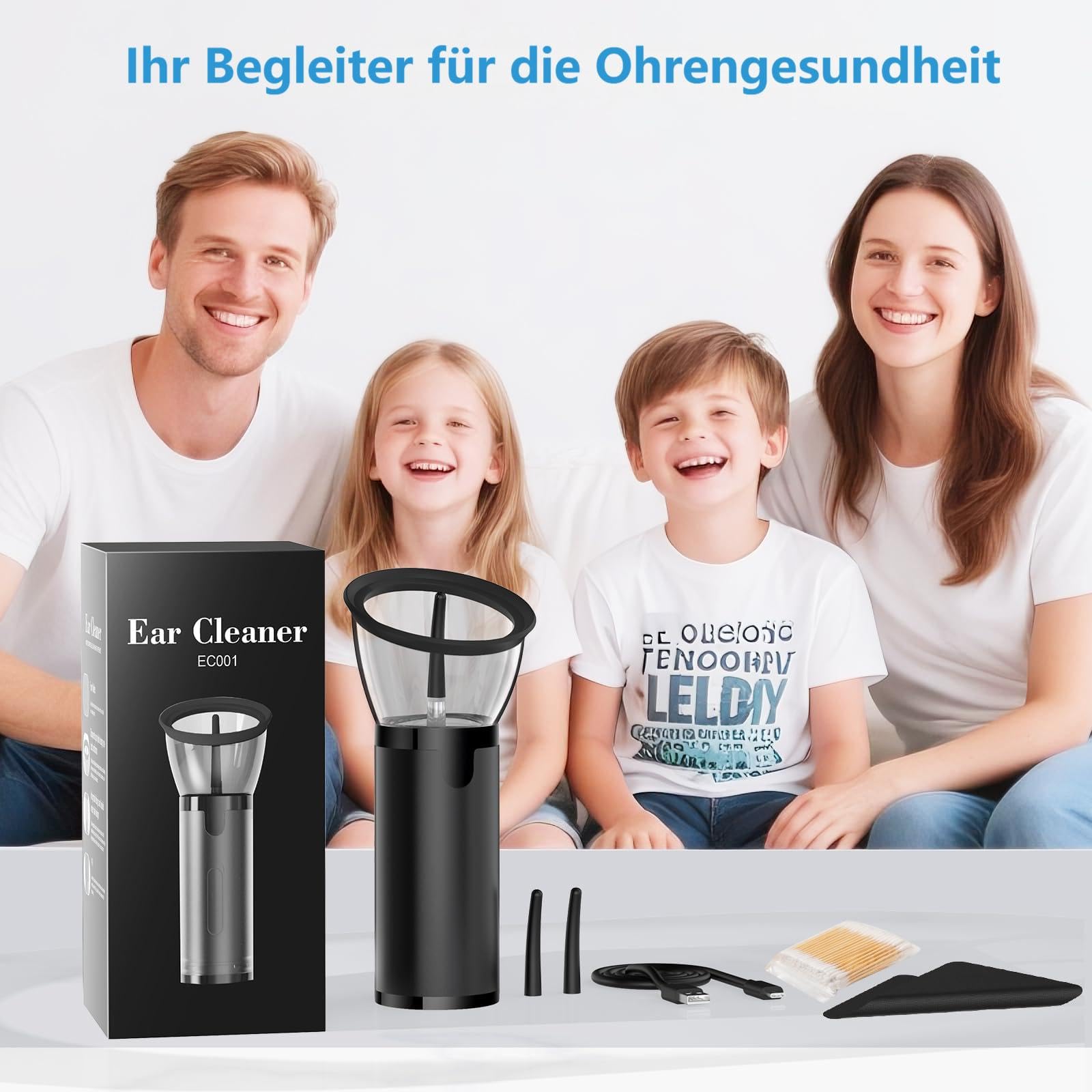 Elektrischer Ohrreiniger, Ohrenschmalz-Entferner mit 3 Modi und Spülfunktion, Wiederaufladbare Ohrdusche mit 200-ml-Wassertank, IPX7 wasserdicht