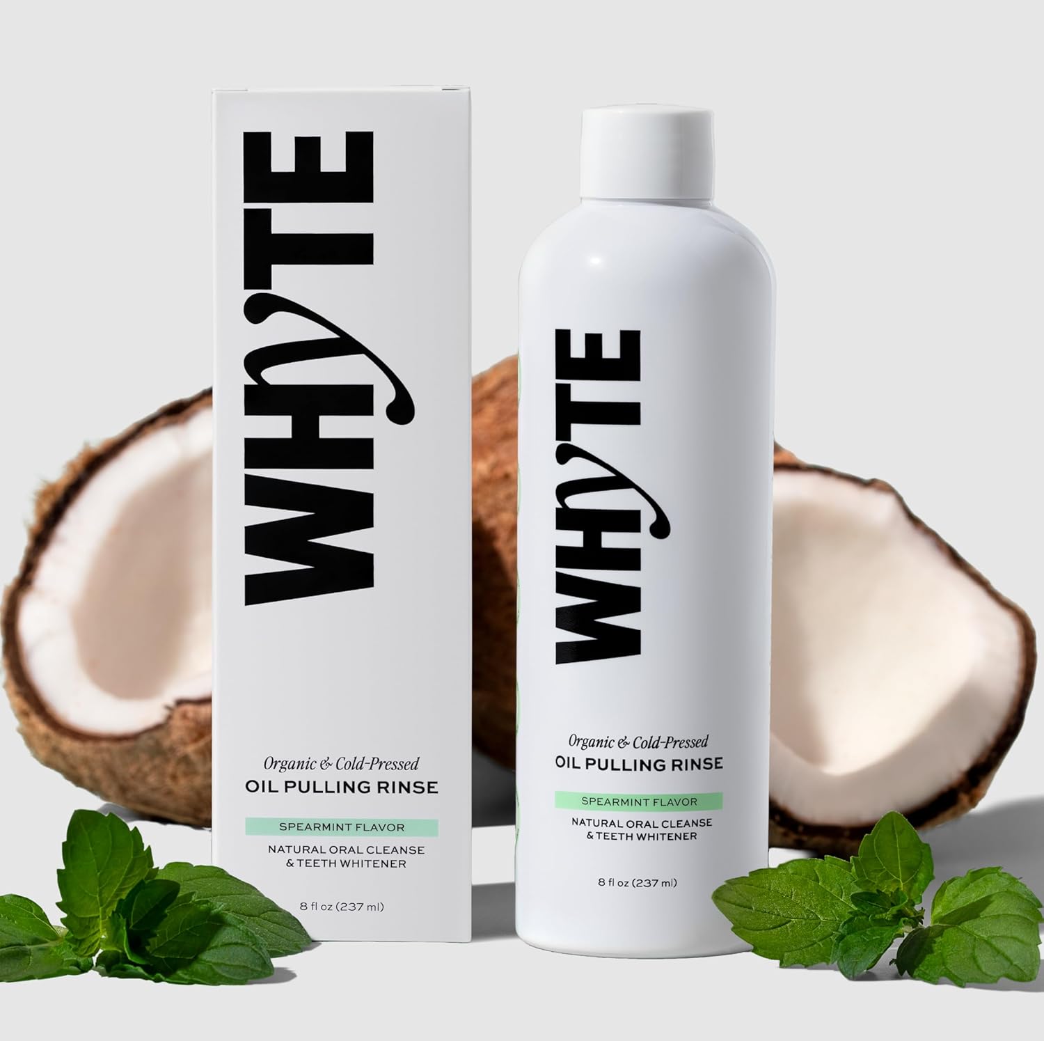 Whyte Organic Coconut Oil Pulling Mouthwash for Teeth Whitening & Gum Health (Spearmint)