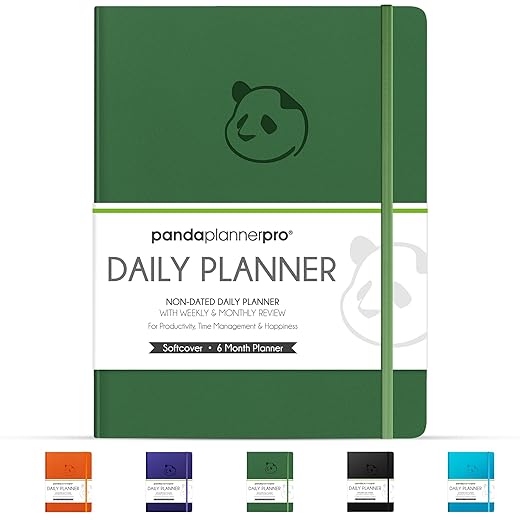Panda Planner Pro A4 Daily Planner 2026 – 6 Month Undated Daily Productivity Planner with Large 8.5x11 Layouts, Weekly & Monthly Calendar Planner, Goal Tracker, Habit Tracker & Time Management Organizer – Dark Green