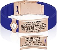 Vista 9 de Divoti Pulsera de identificación de alerta médica grabada personalizada, grabado láser de doble cara, pulsera de silicona, cierre de seguridad