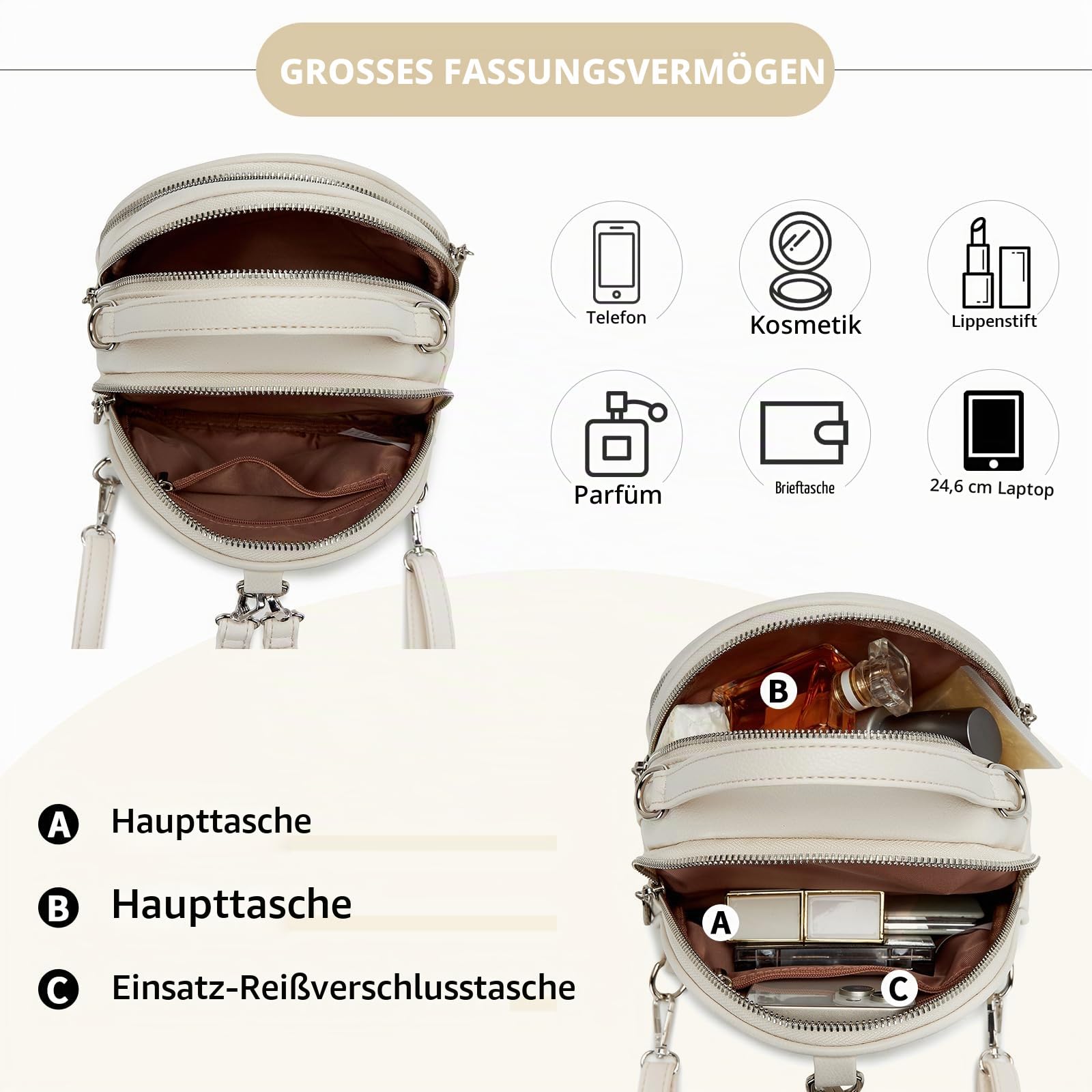 Miss Lulu Damen Handtasche Mini Rucksack Kleiner Eleganter Cityrucksack für Frauen Leichter Reiserucksack mit Abnehmbarem Riemen und 4 Reißverschlusstaschen