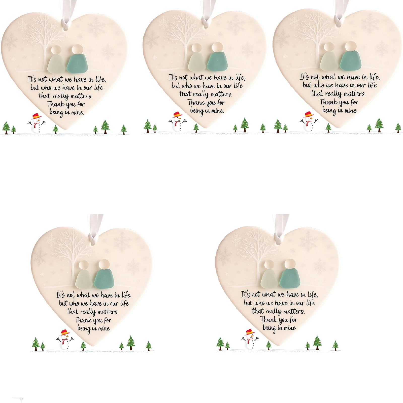 Kouamor 5 Heart-Shaped Sea Glass Friendship Decor, Sea Glass Christmas Tree Ornaments, Heart-Shaped Seas Glasss Friendship Keepsake, Seaglass Art Hanging Ornaments For Friendships (5)