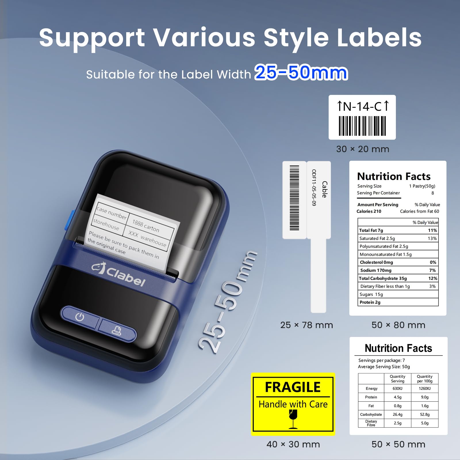 CLABEL Mini Stampante Etichette Portatile: 230B Bluetooth Termica Etichettatrice Adesive Codice a Barre Compatibile con iOS e Android Label Printer con 3 Rotolo di Etichette per Ufficio(230B-Nero)