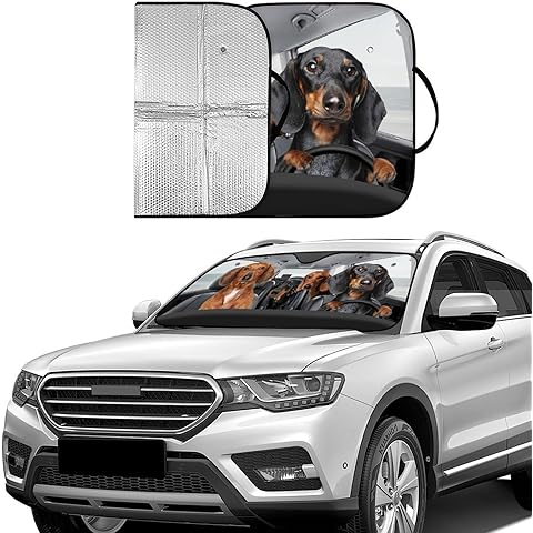 4 Dogs Foldable Windshield Sun Shades, Reflective Accordion Car Sun Shade Windshiel...