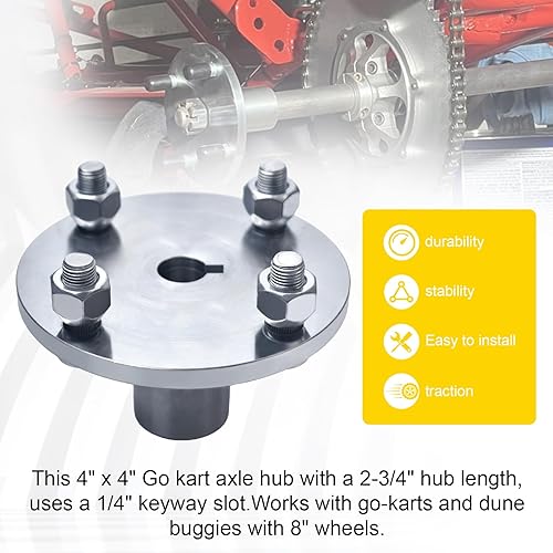 Miniatura 16 de Go Kart - Buje de eje vivo de 4 x 4 pulgadas para eje de 1 pulgada, con escalón de 1 a 3/4 pulgadas