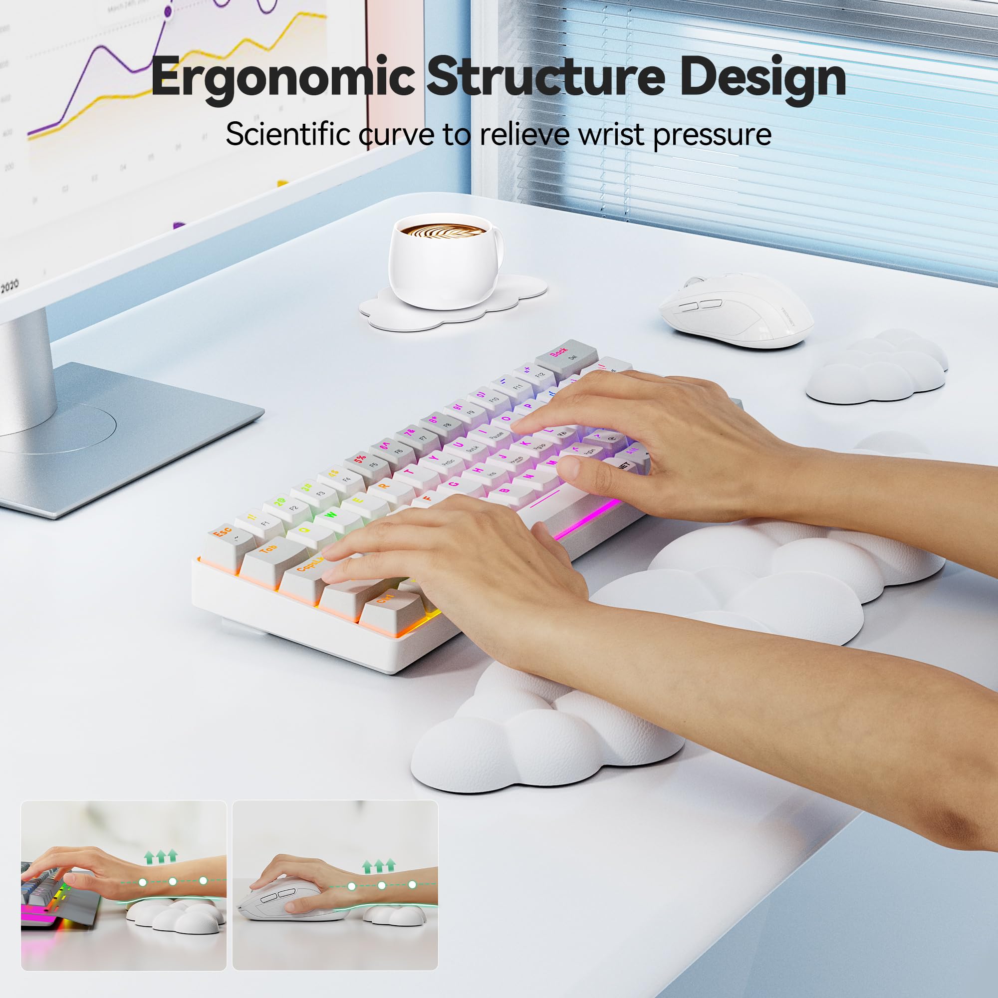TECKNET Cloud Wrist Rest Set - Ergonomic Comfort -3