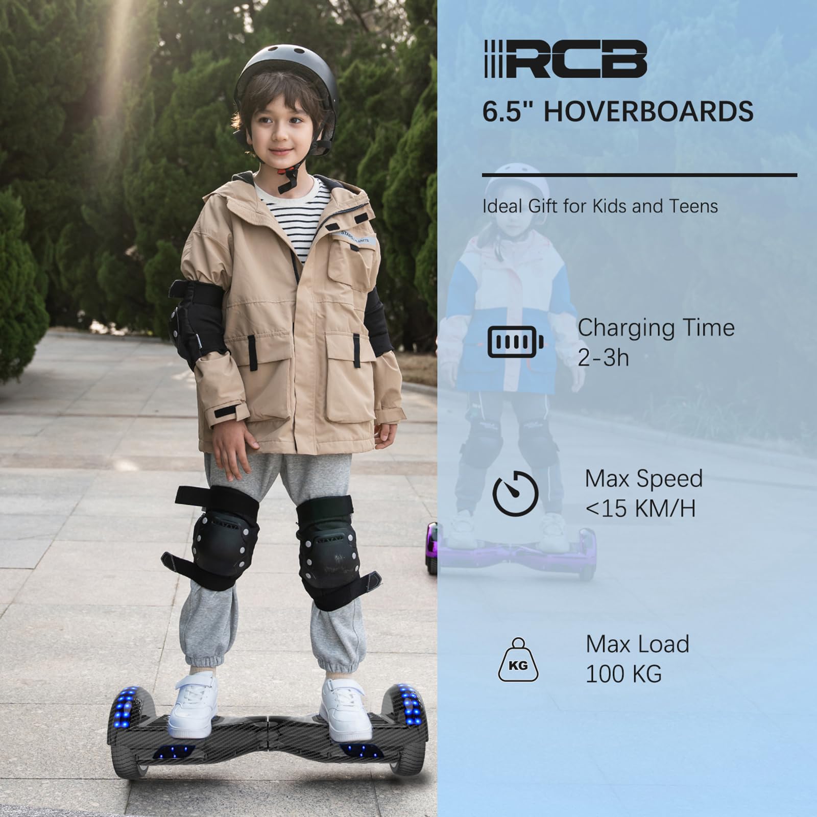 RCB Hoverboards 6,5 Zoll Skateboard Kinder und Jugendliche Hoverboards mit Bluetooth - Led Licht Segway mit Leistungsstarkem Motor Geschenk für Kinder