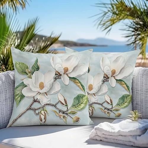 Miniatura 5 de Funda de almohada impermeable para exteriores, diseño de flores de magnolia blanca, fundas de cojín decorativas, con textura de pintura al óleo