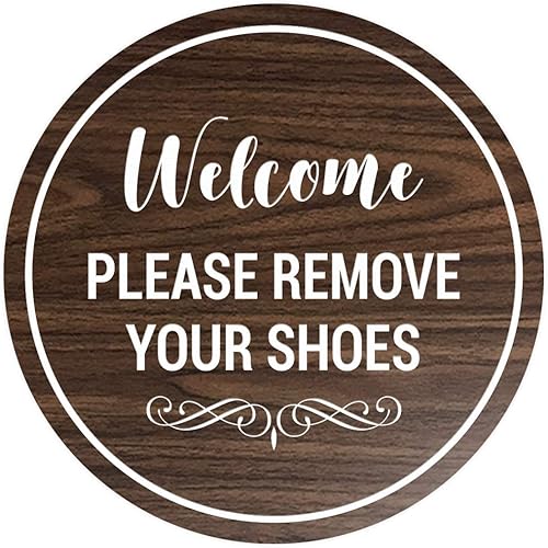 Miniatura 6 de Signs ByLITA Circle Welcome Please Remove Your Shoes Sign, Negro  Plateado