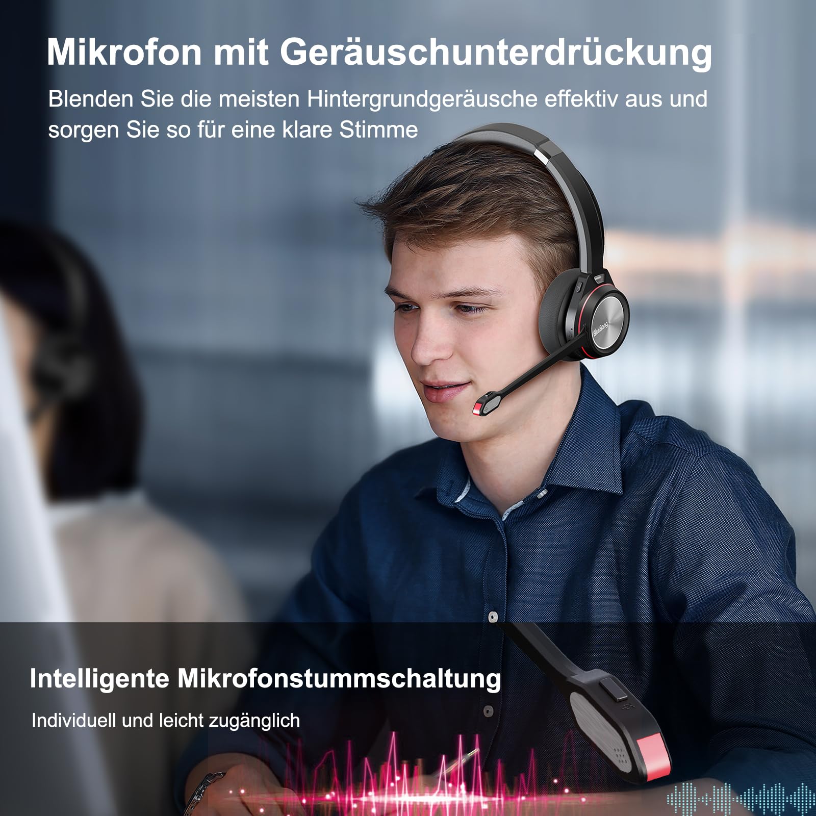 Bluetooth Headset mit Mikrofon Noise Canceling, Wireless Headset mit Ladestation & USB Dongle für PC, 40 Stunden Sprechzeit Kabellos für Mac Computer Teams Zoom Laptop Büro Callcenter