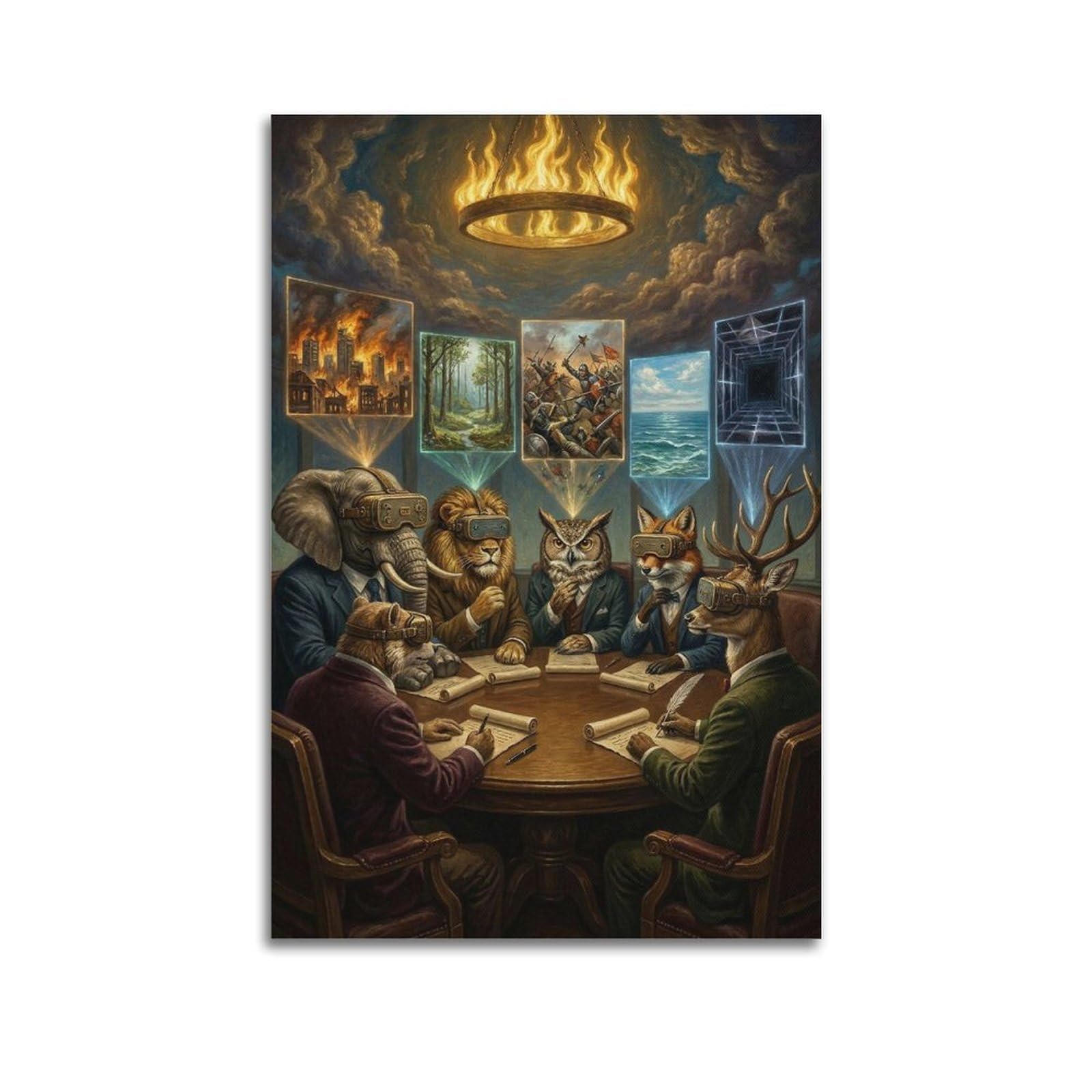XKUGA Surreal Satire Animal Poster Council Meeting Groupthink Modern Decorative Canvas Prints - Ideal Wall Art for Family, Man Cave, Game Room, Boys & Girls Bedroom 24x36inch(60x90cm)