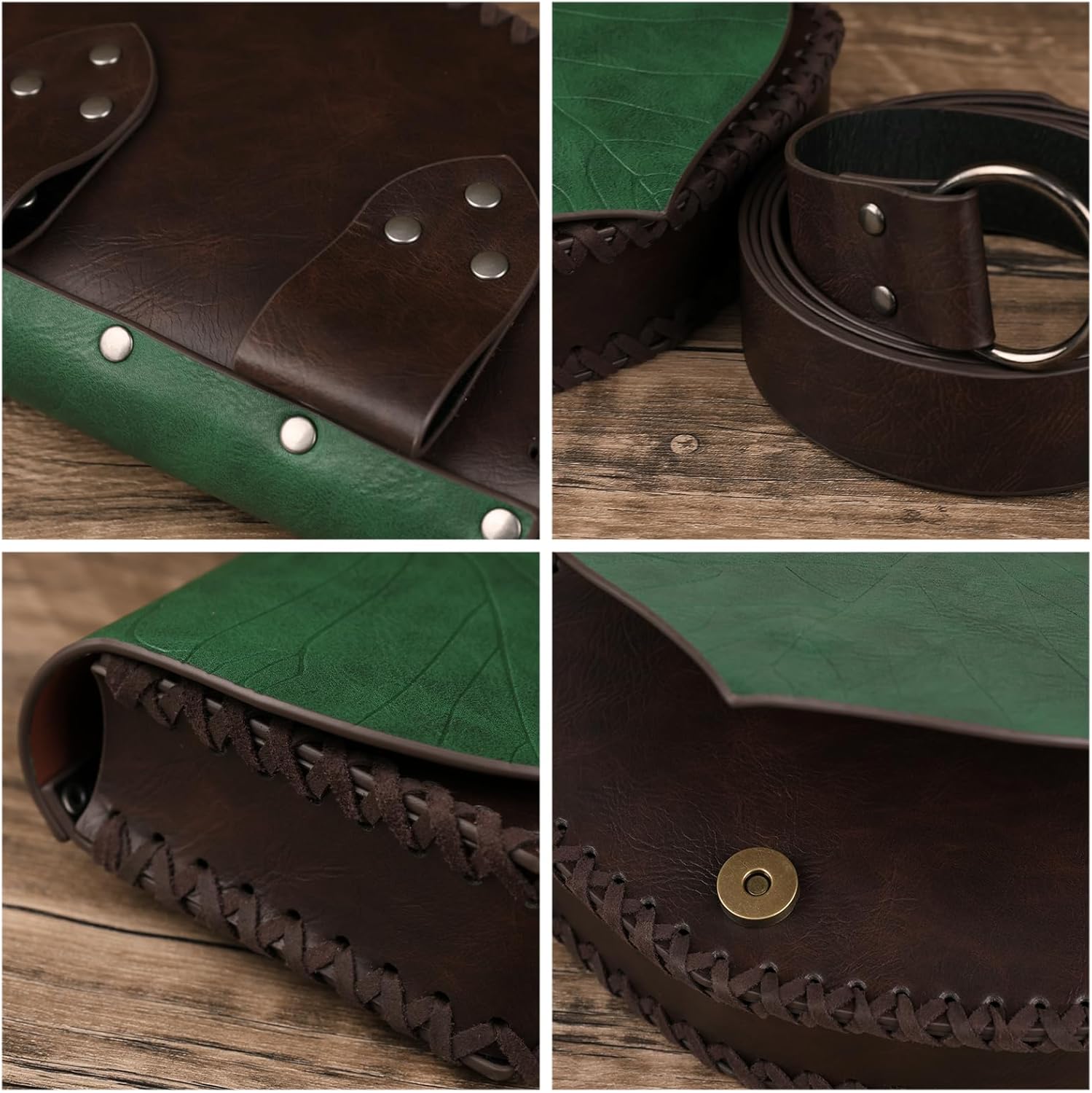 HiiFeuer Medieval Leaf Belt Bag with Belt, Botanical Faux Leather Waist Pack, Renaissance Portable Side Pouch for Ren Faire (Green A) - Image 5