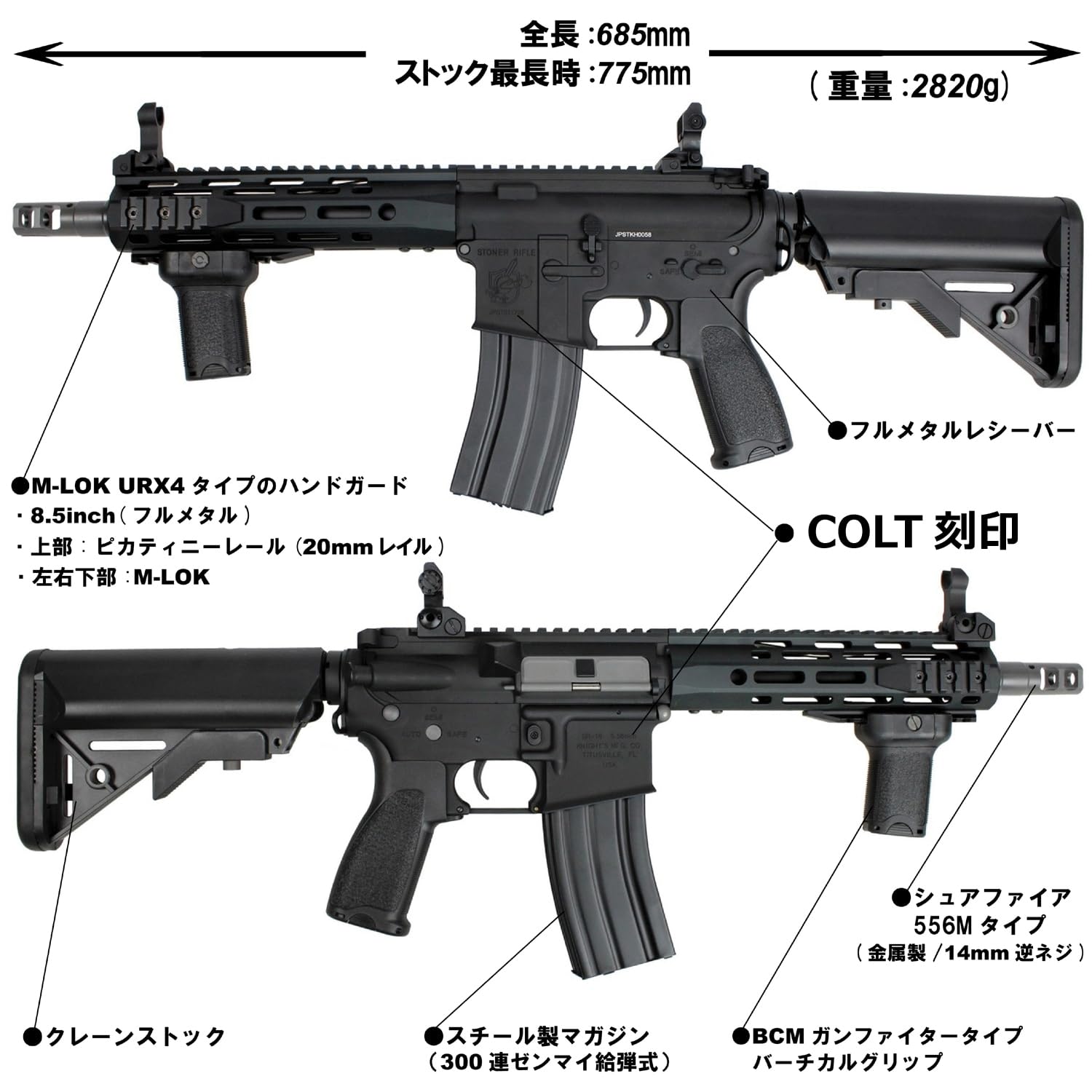Amazon.co.jp: S&T M4 URX4 8.5” MLOK フルメタルG3電動ガン