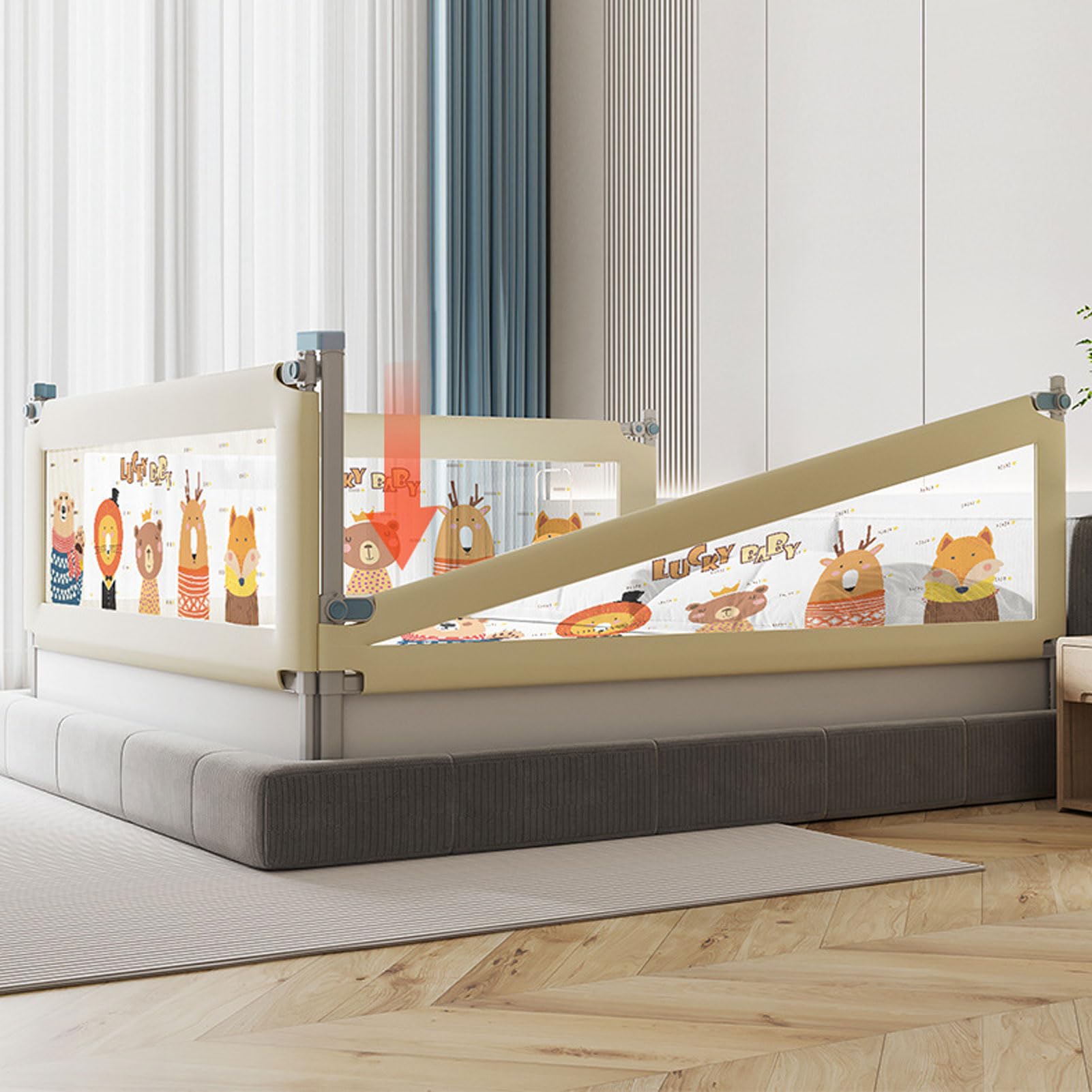 Barandillas de Seguridad para Cama Infantil, Protector de barandilla para Cuna, 28 Niveles de Ajuste de Altura, barandilla de Seguridad para Cama Infantil con Malla Transpirable y