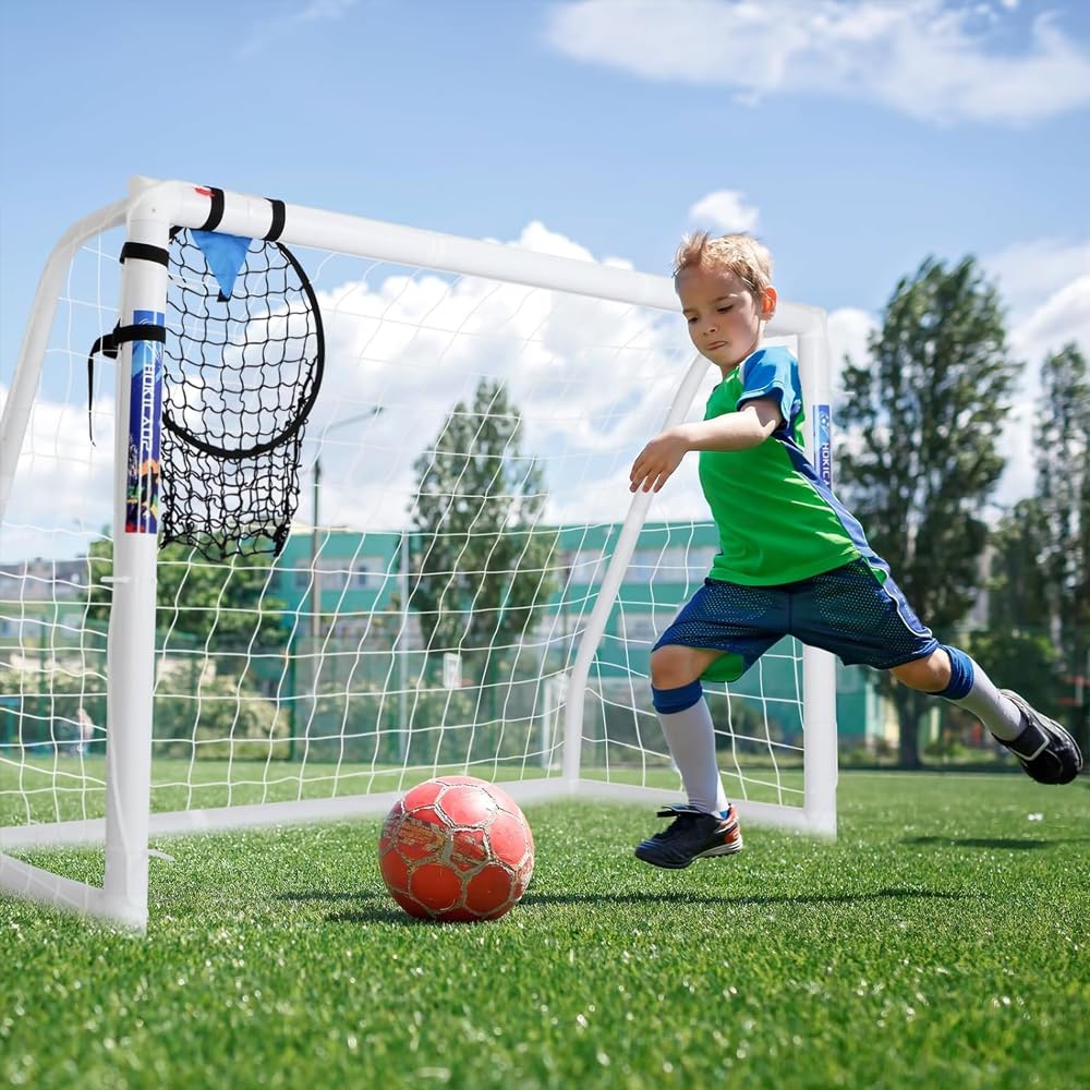 2 Pezzi Rete da Calcio Porta Rete Portatile per Allenamento da Giardino con Cinghie Regolabili (55CM)