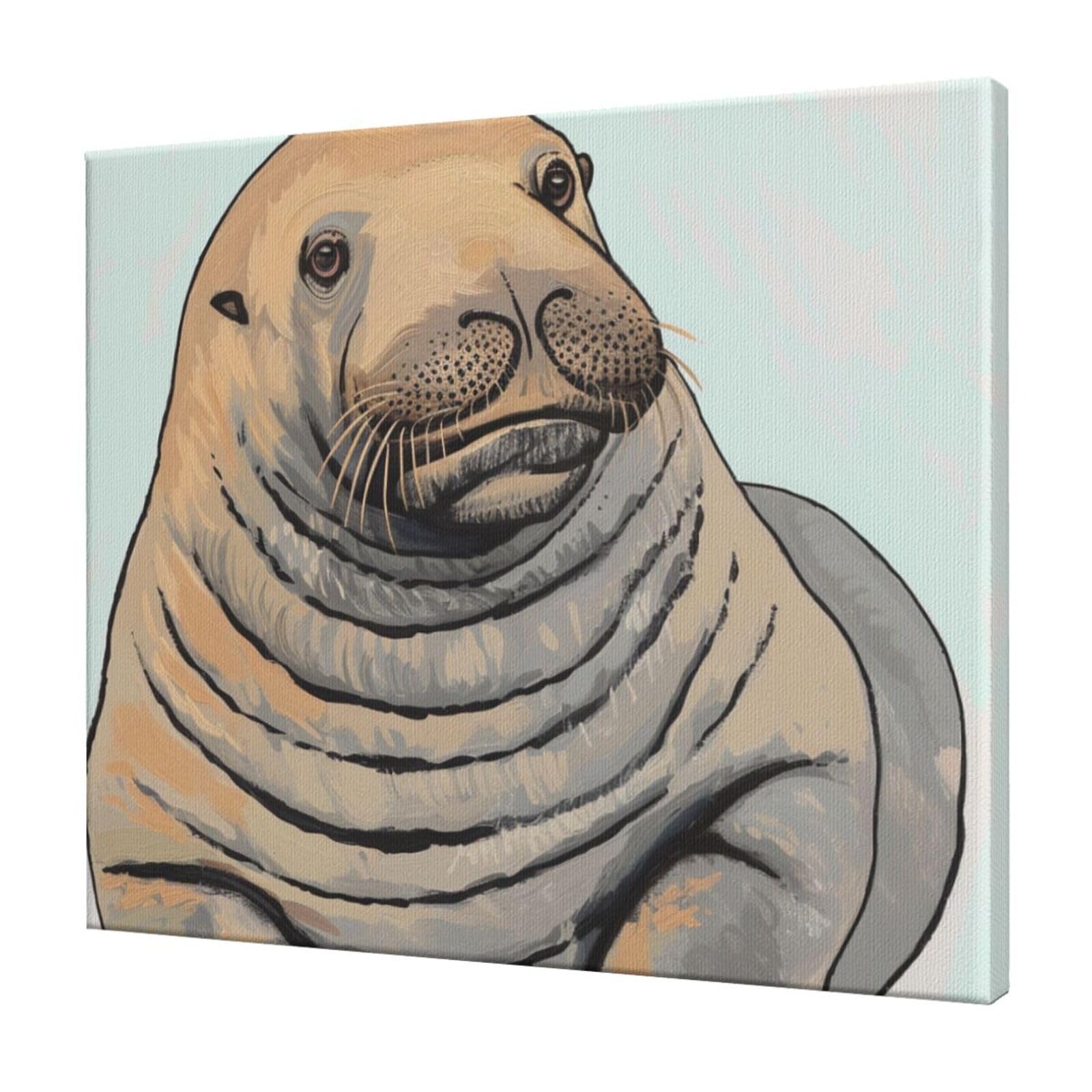 YKLJG Walrus art Printed Wall Art Canvas Prints 60x50 CM Wooden Framed Picture Painting Artwork for Bedroom Kitchen Home Office Decor