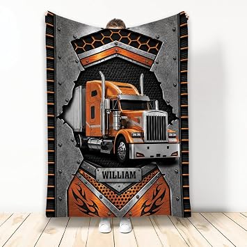 OhaPrints Custom Orangetruck Trucker Truck Driver Carbon Stone Personalized Name Soft Sherpa Throw Blankets Cozy Fuzzy Fleece Throws for Tv Sofa Couch Comfy Fluffy Blanket 30X40 50X60 60X80