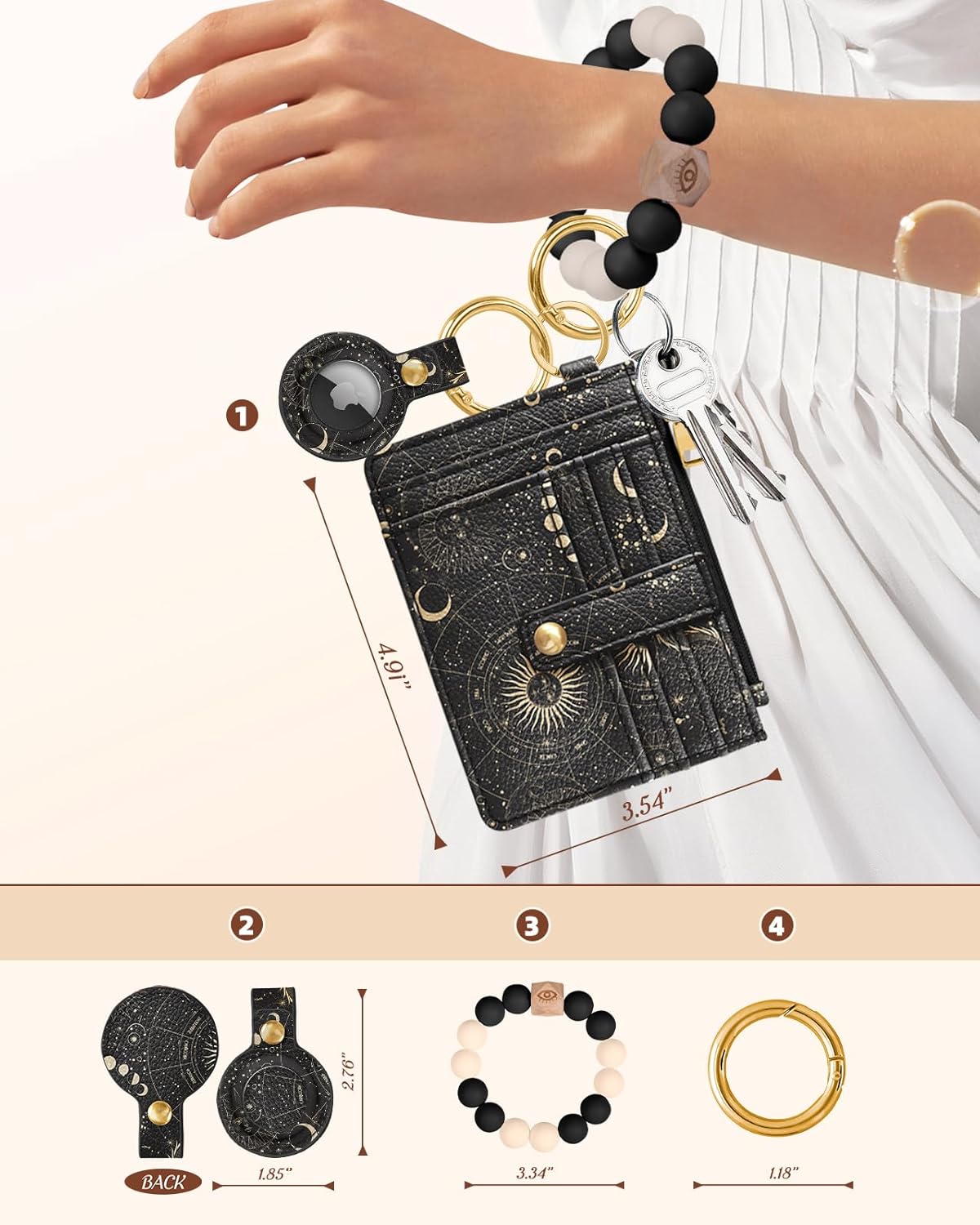 Wallet Keychain Wristlet for Women with AirTag Holder - Cute Design Credit Card Holder Wallets Key Chain Ring Slim Small RFID Air Tag Coin Pocket Purse for Ladies Girls Female,Astrolabe - Image 3