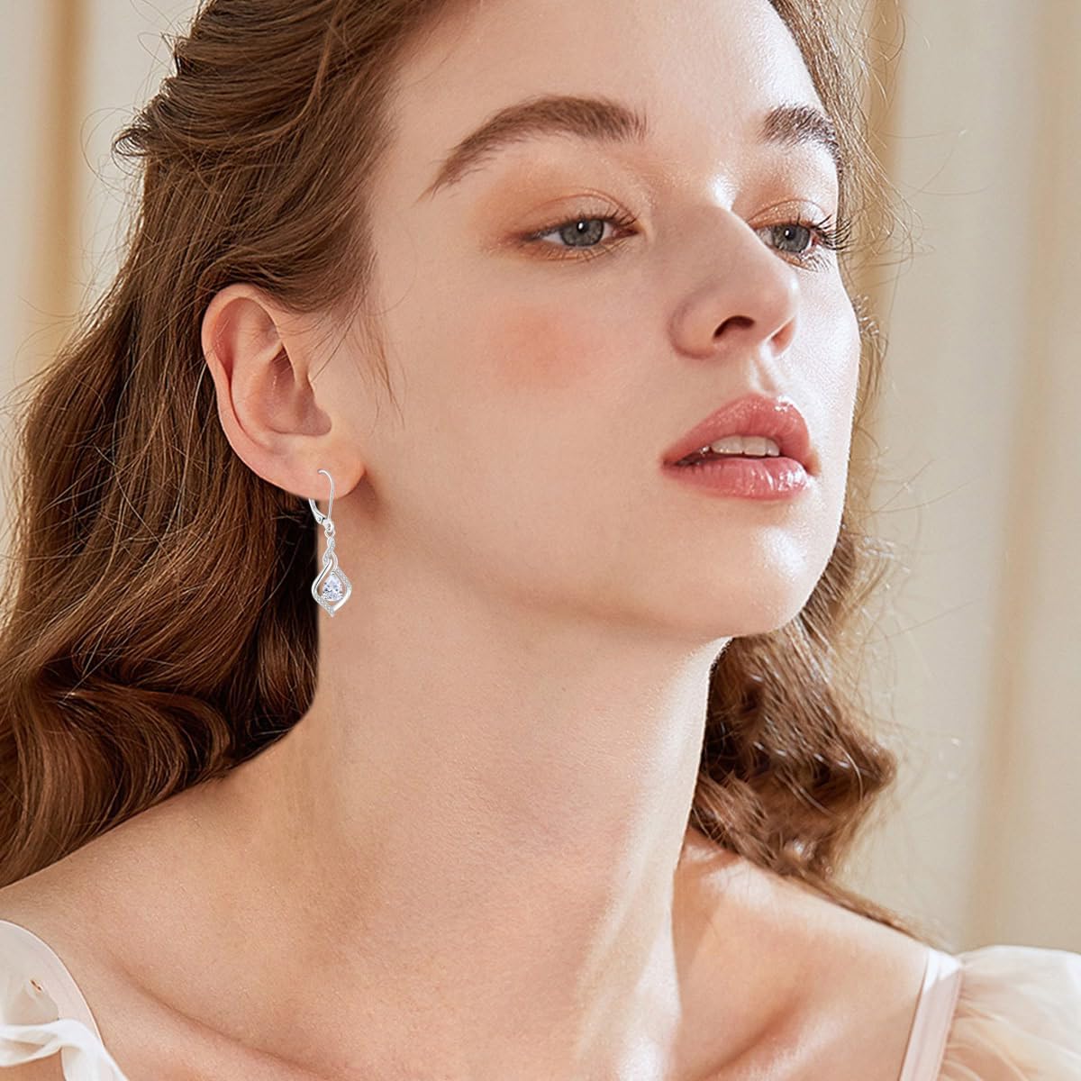 Infinity Leverback Earrings 925 Sterling Silver Teardrop Cubic Zirconia Dangle Drop Earrings Birthday Christmas Anniversary Jewelry Gift for Women