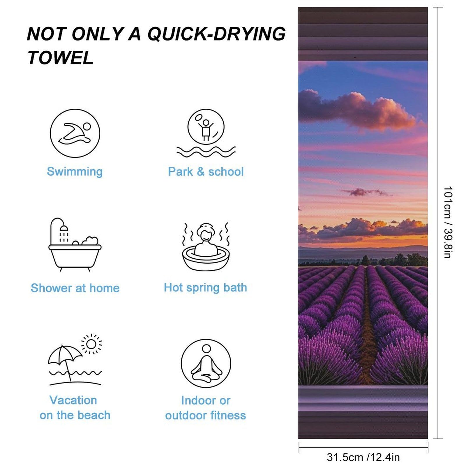 FHESDCW Purple Sunset Lavender Flower Towel Quick Dry Ice Towels for Hot Weather Breathable Camping Towels Sweat Super Absorbent Bathroom Towel for Gym Yoga Pilates Exercise