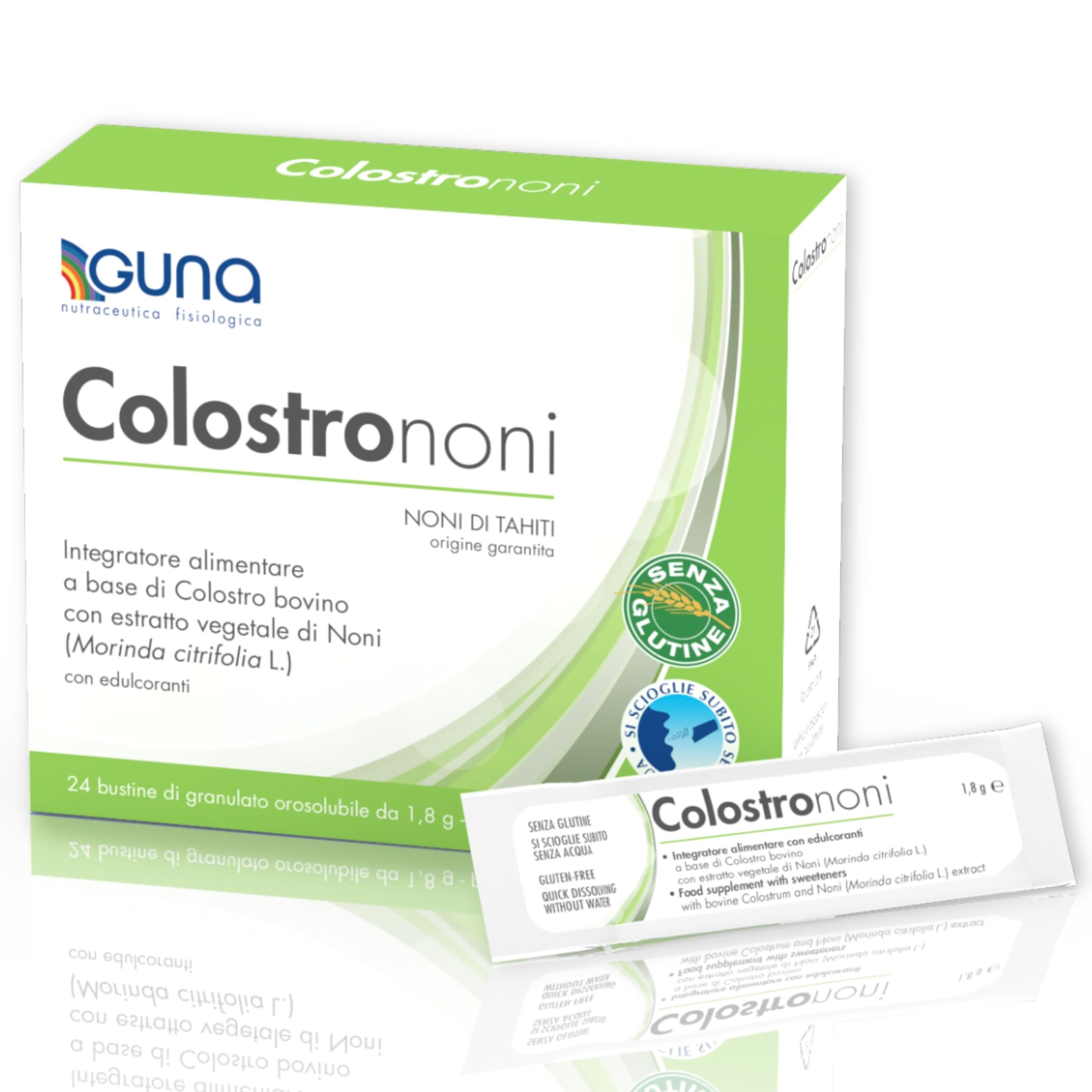Guna ColostroNoni - Integratore Alimentare - 48 Bustine (2 Confezioni da 24) - con Colostro Bovino e Noni di Tahiti
