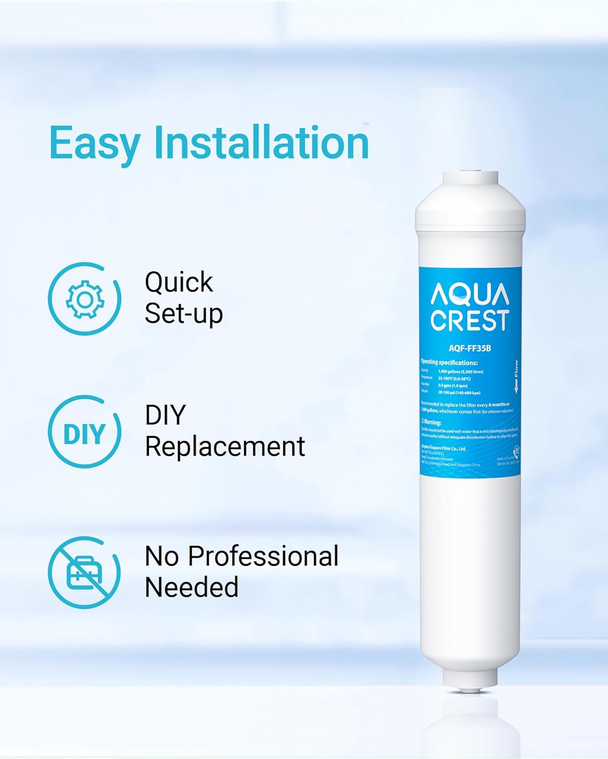 AQUA CREST GXRTDR Inline Water Filter, NSF Certified, Compatible with GE GXRTDR, Samsung DA29-10105J, Whirlpool WHKF-IMTO, Reduces Chlorine, Fluoride, for Refrigerator, Ice Maker, RVs (Pack of 3)