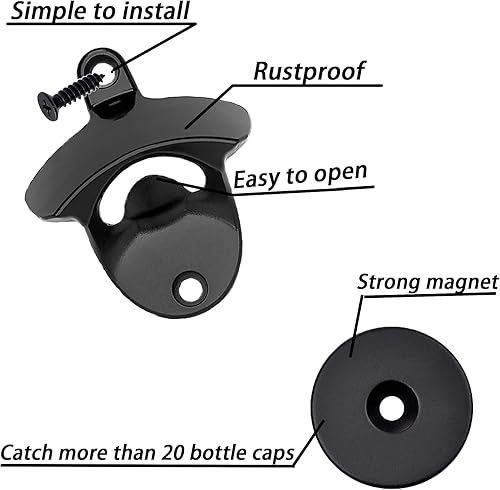 Miniatura 4 de Gun-metal negro montado en la pared abrebotellas de cerveza magnético con tapa de botella magnética