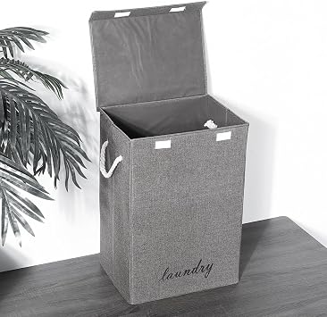 Warmiehomy Collapsible Laundry Basket 90L Large Laundry Hamper with Lid Foldable Laundry Bin Washing Baskets with Handles for Bedroom, Bathroom,Grey