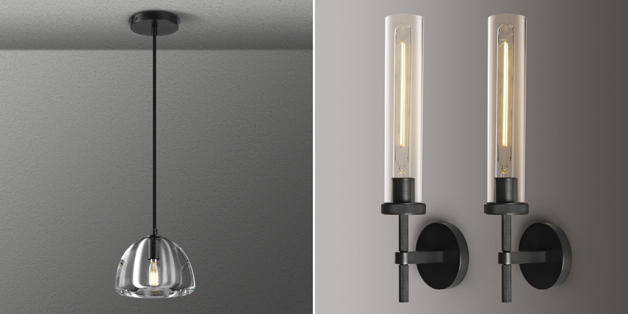 ZHTIECHUICrystal Pendant Light, Modern Kitchen Island Lighting, Modern Black Wall Sconces Bathroom Vanity Light Fixtures, Glass Tube Wall Sconces Set of Two