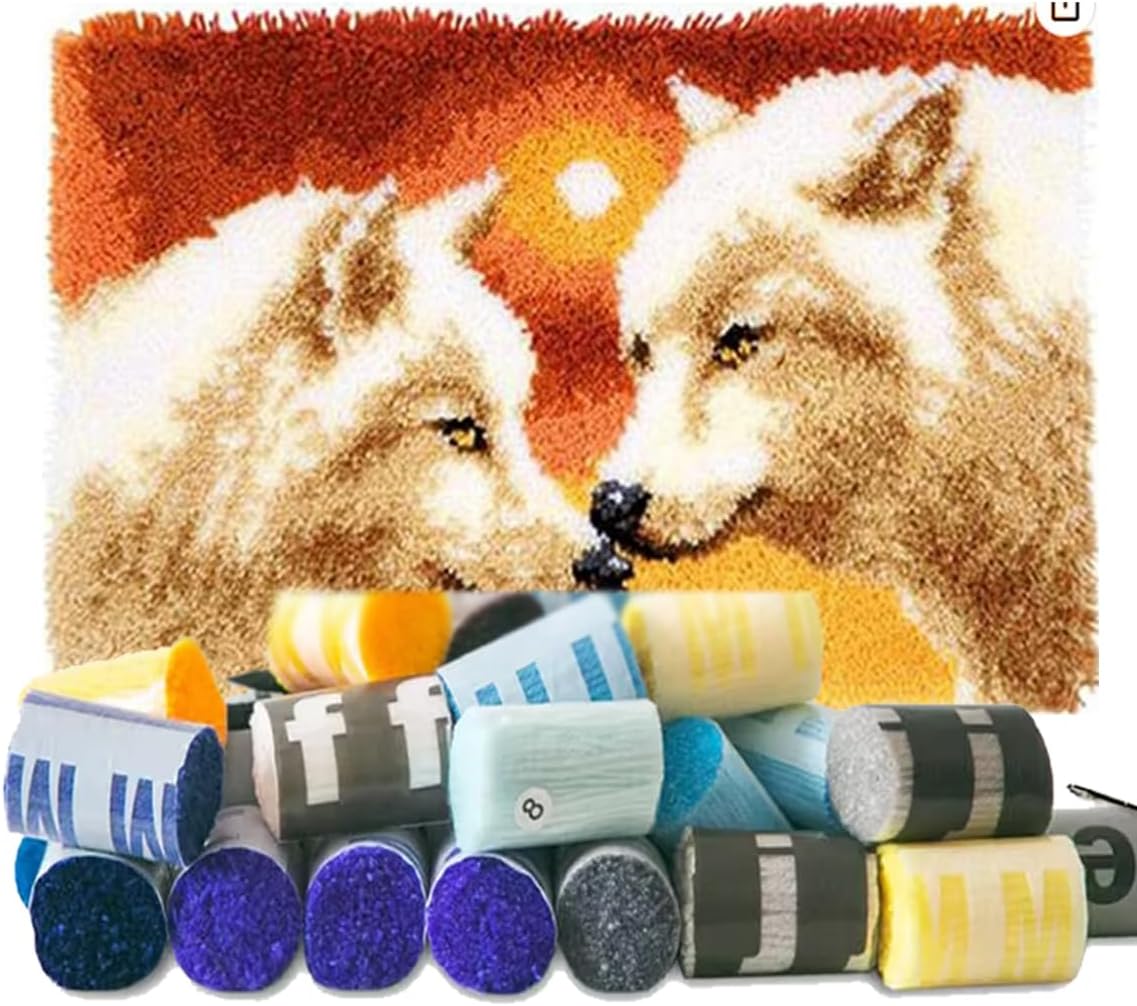 YOOTOM Wolf Latch Hook Kits for Adult, Latch Hook Rug Kits,Crochet Cross-Stitch Embroidery Rug Making Crafts with with Printed Canvas 20"x15"