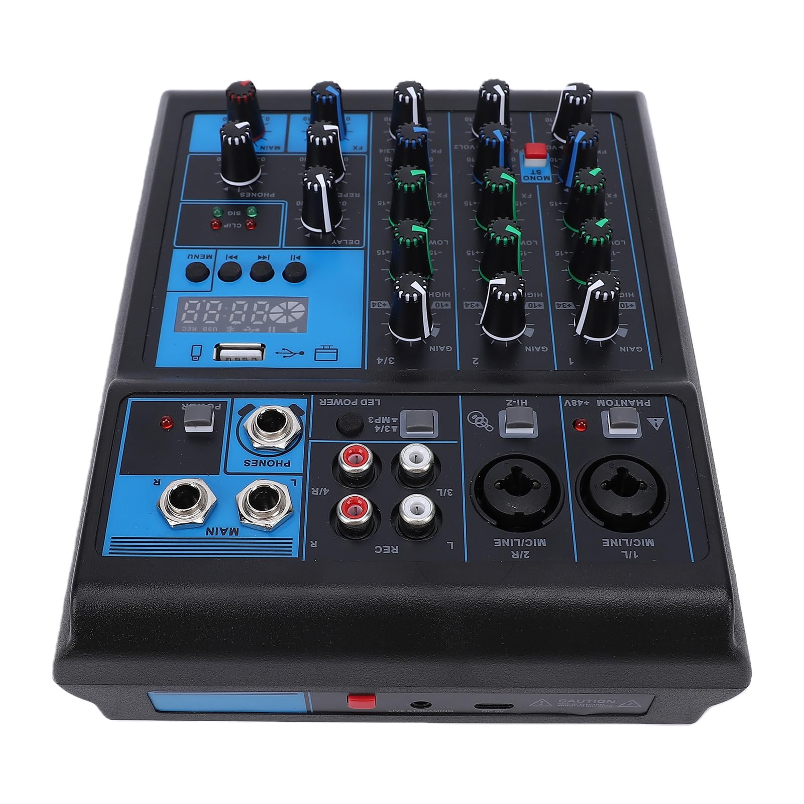 Denash Mixer Audio a 4 Canali con Doppi Microfoni Wireless per lo Streaming | Scheda di missaggio audio con Bluetooth, interfaccia audio USB, illuminazione RGB per registrazione karaoke