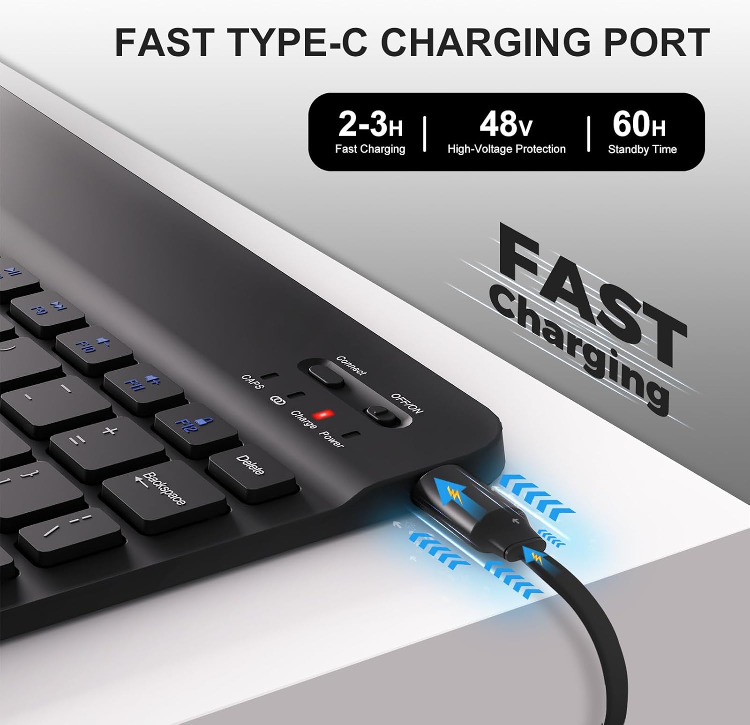 Baisla Keyboard Case for iPad 9th Generation 10.2'', iPad 8th/7th, Premium Stain-Resistant Detachable Wireless Keyboard Adjustable Grooves Case with Pencil Holder for iPad Pro 10.5/Air 3rd Gen(Black) - Image 5