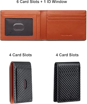 Slim Wallets for Men Leather Mens Wallet RFID Blocking Front Pocket Bifold Wallet Thin Credit Card Holder with Gift Box, carbon black&orange, Minimalist