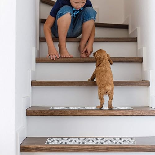 Miniatura 7 de Rugshop Peldaños antideslizantes de enrejado contemporáneo (juego de 13) 8.6 x 26 pulgadas, cremagris claro