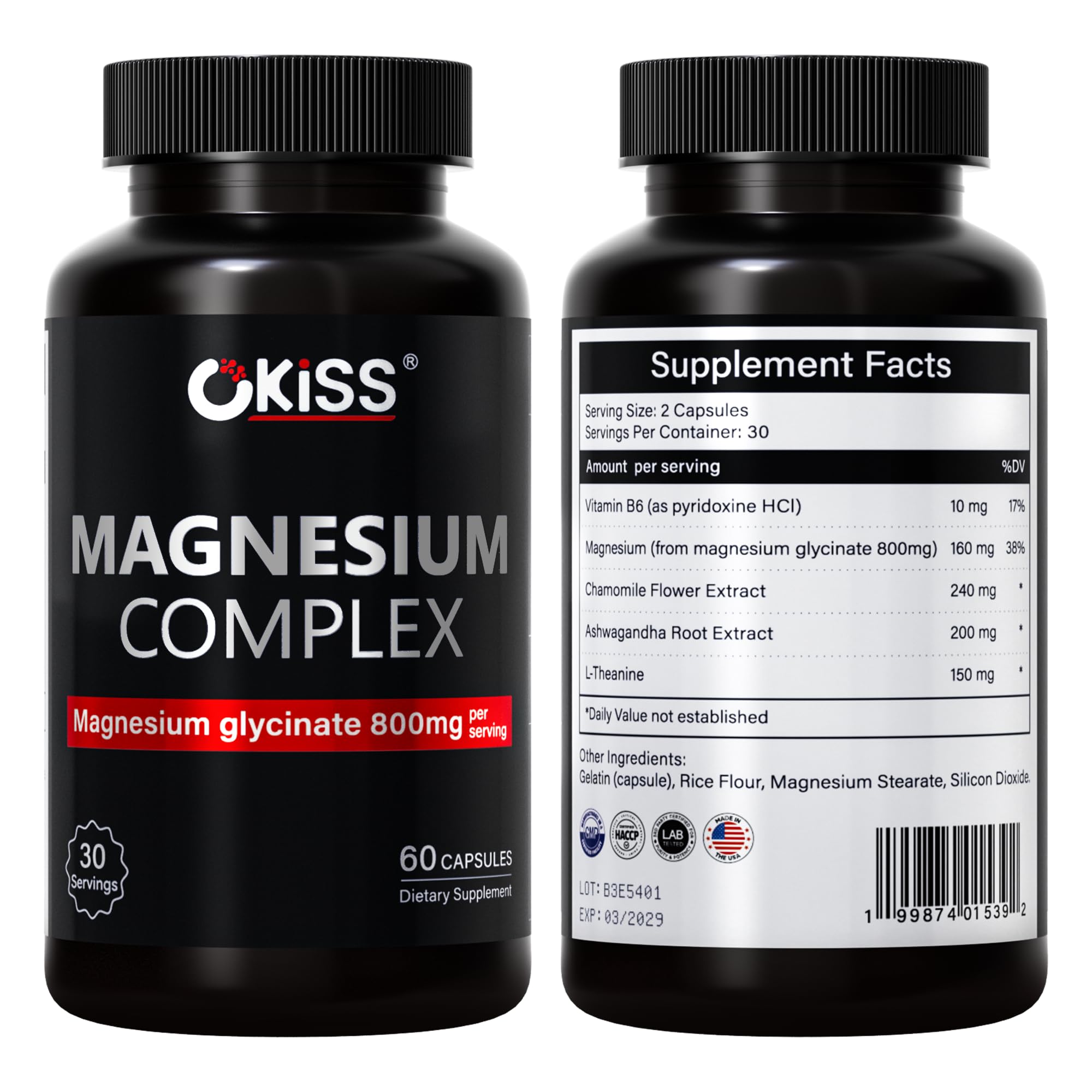 Okiss Magnesium glycinate 800 mg Ashwagandha Sleep aid Complex 60 Capsules