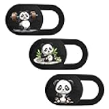 Eledabra 3PCS Phone Camera Cover, 0.02 Inch Laptop Webcam Cover Slide Cover, Webcam Privacy Cover, Keep Your Privacy Safe(Two Patterns of Giant Panda + Cute Little Panda - Black)