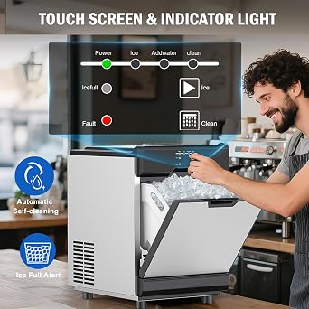 Nugget Ice Maker Countertop, 70 LBS/Day with 20 LBS Storage Bin, Freestanding/Countertop Ice Maker Machine Stainless Steel, Soft Chewable Pellet Ice Machine for Home Bar Kitchen Office, Self-Cleaning