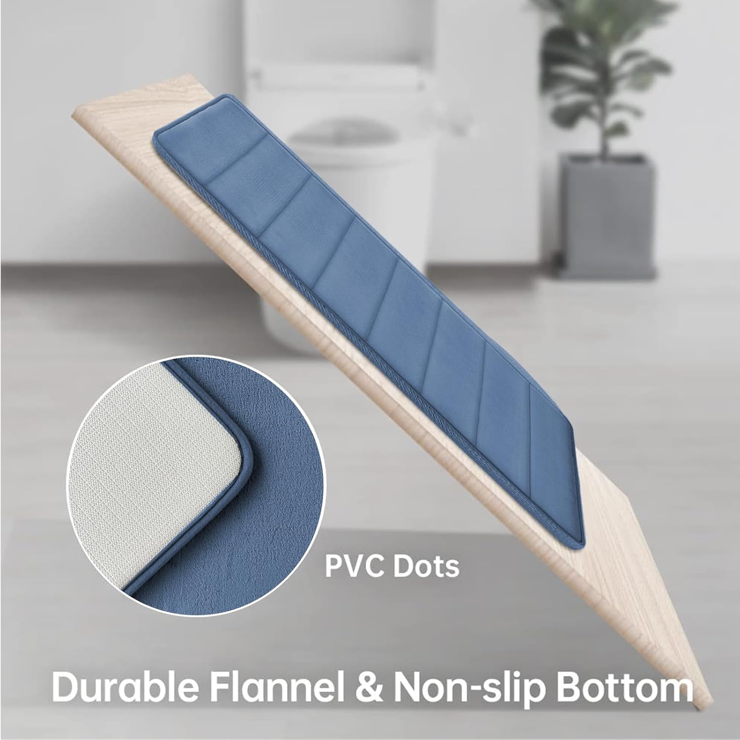 Memory Foam Bath Rug Set 3 Piece Non-Slip Mats,Absorbent Shaggy Super Soft U-Shaped Toilet Rug,Bathroom Carpets for Tub,Shower,Blue - Image 5