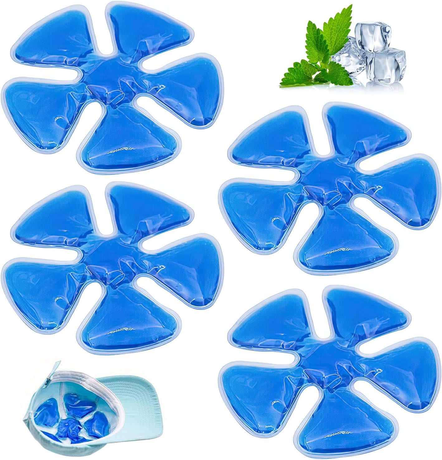 Ice Pack for Hard Hat,Helmet Ice Pack,Reusable Cooling Gel Ice Packs for Hats,Headache Cool Down Cold Pack Soothing Fever Migraine Gel Cooling Pack,Used for Catcher Helmets,Outdoor Sport(4Pcs)