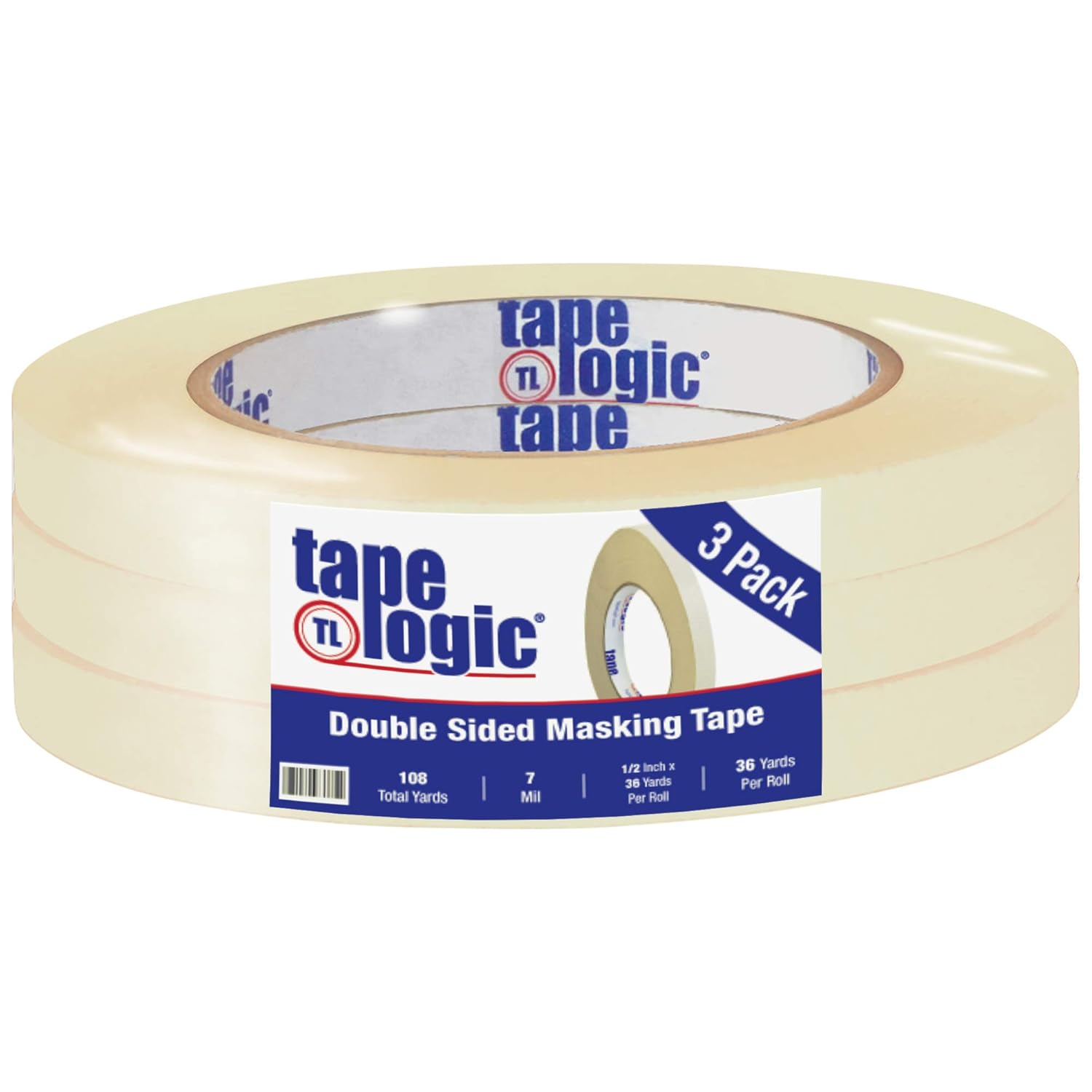 Aviditi (3 Rolls Tape Logic Double Sided Masking Tape, 1/2 Inch x 36 Yards, 7 Mil Thick - for Golf Club Grips, Splicing, Crafts, Home and Office Use