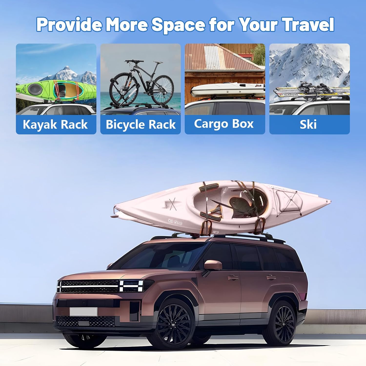 Roof Rack Cross Bars Compatible with Hyundai Santa Fe 2024-2026 (Not for Hybrid & SE), 300 LBS Anti-Theft Lockable Roof Rack Cross Bars with Folding Hooks, Aluminum Cargo Racks for Kayak, Luggage