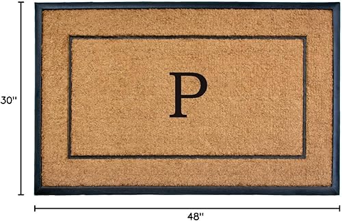 Miniatura 2 de Calloway Mills 101633048P - Felpudo rectangular (30 x 48 pulg), color natural y negro, letra P