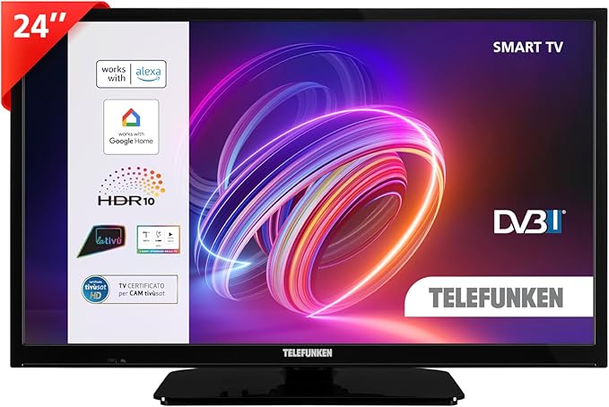 TELEFUNKEN Smart TV 24" HD Ready TE24553B45V2DZ TV LED 24" avec Alexa intégrée, compatible avec Alexa et Google Assistant, Digital DVB-T2, Dolby Vision HDR10, Dolby Audio