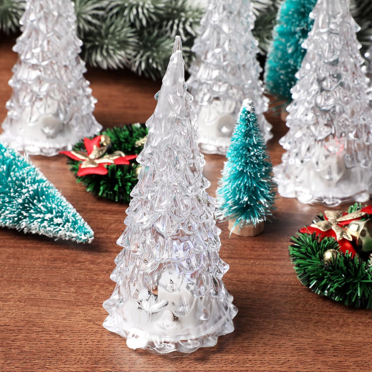 Toddmomy 5pcs Tabletop Lighted Christmas Tree, LED Acrylic Night Light Christmas Tree Light Ornament for Holiday Christmas Table Centerpieces Decoration