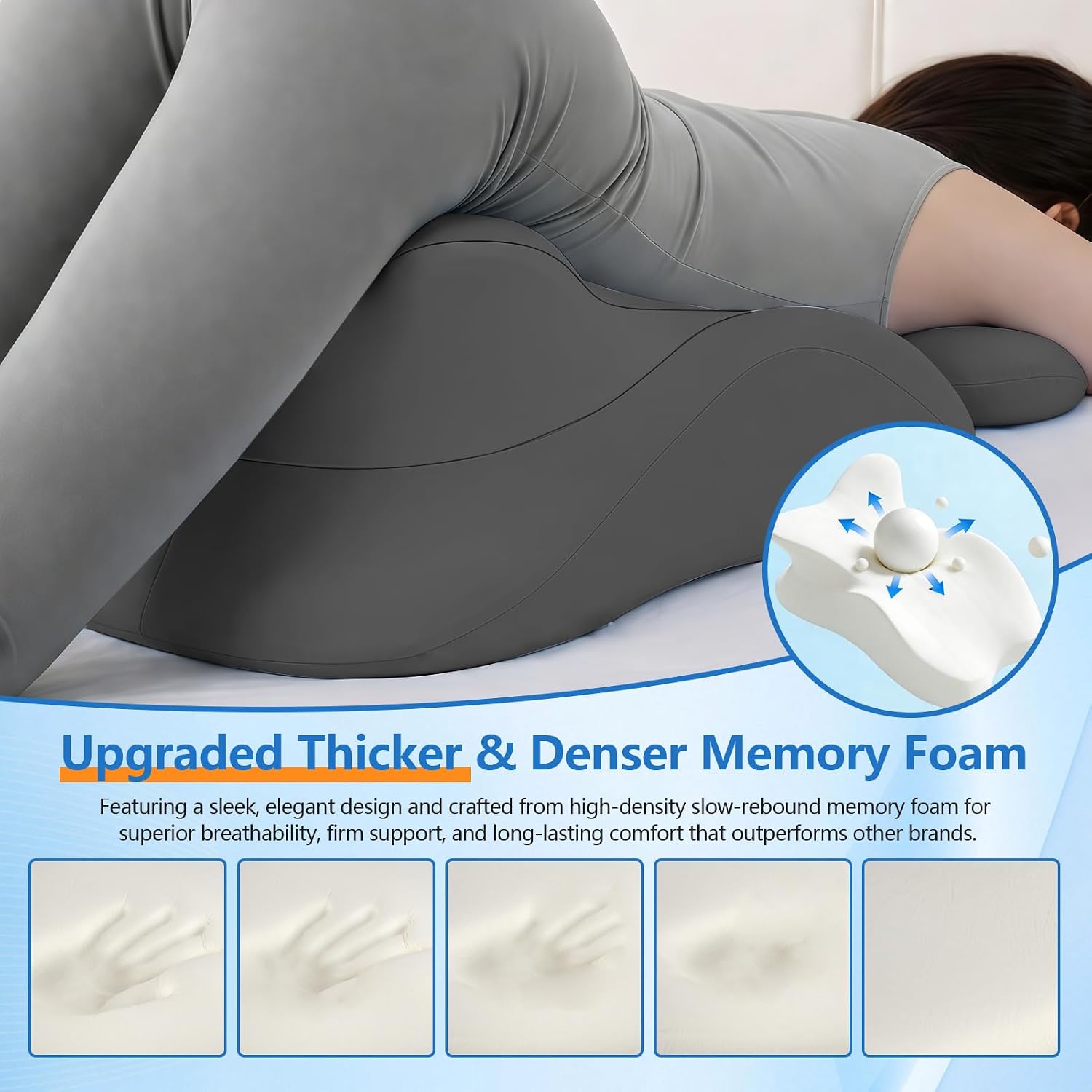 Memory Foam Wedge Pillow, Ergonomic Contoured Intimacy Couples Pillow, 27° Angled Neck Support Pillow Back Support Cushion, Multi-Functional Bed Position Pillow with Removable Cover Grey